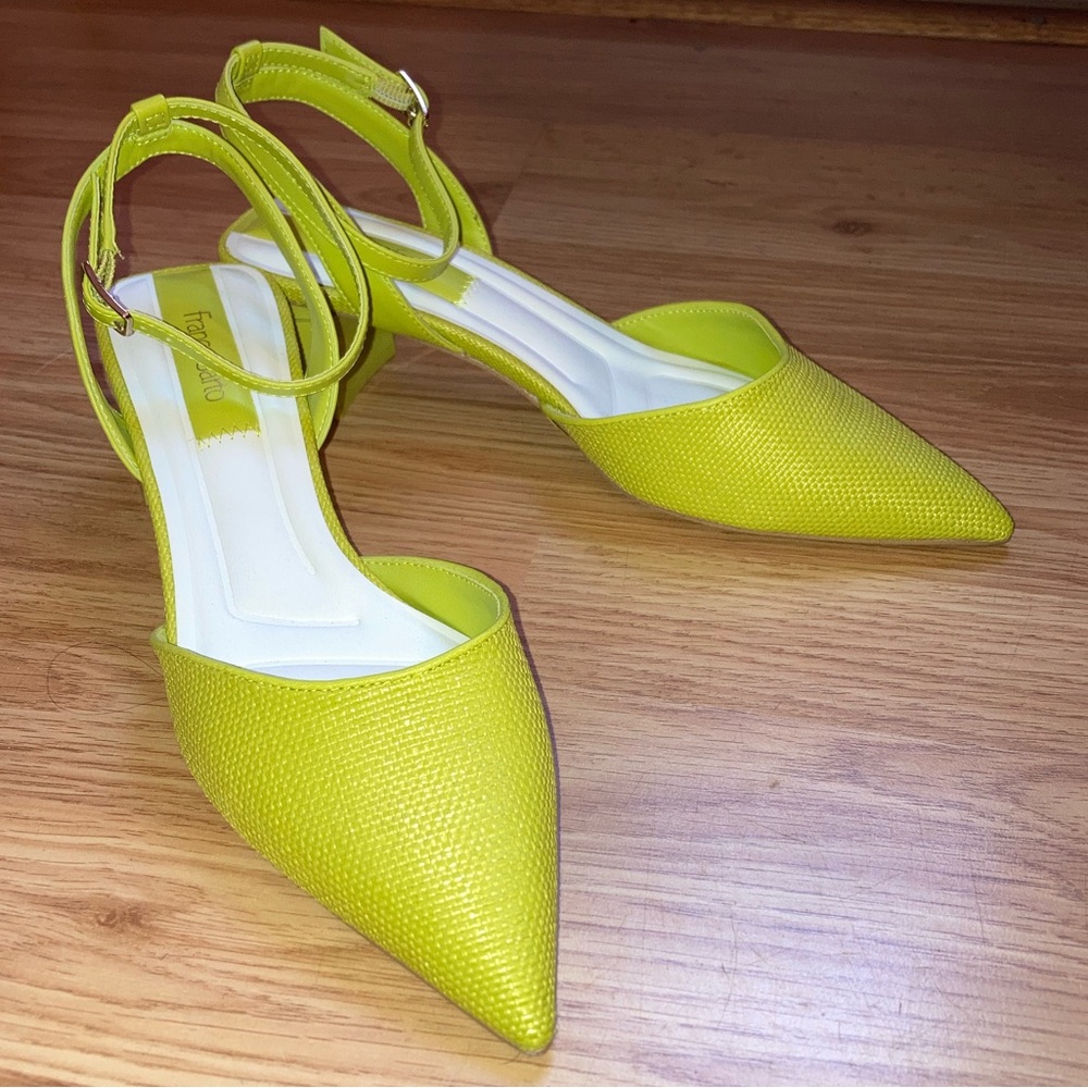 Franco Sarto Naya Pointed Toe Parrot Green Ankle Strap Block Heels Chartreuse 7M - Picture 3 of 14